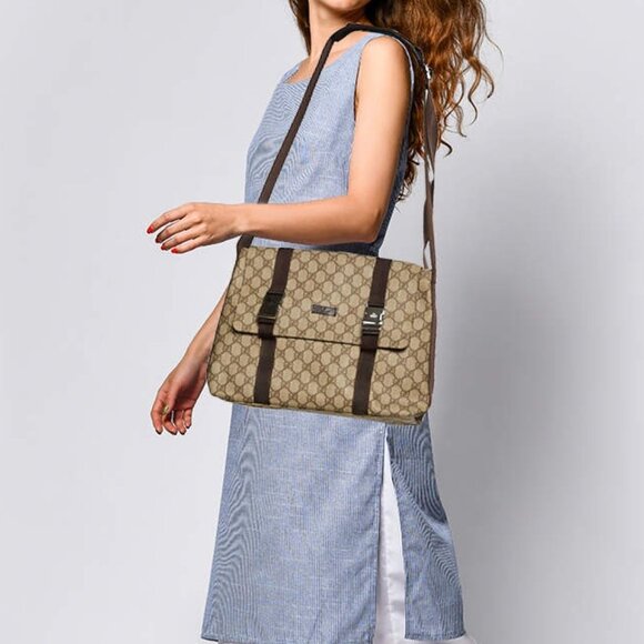 Authentic Gucci GG Supreme Web Canvas Sherry Messenger Bag Monogram Flap Tote - Picture 3 of 14